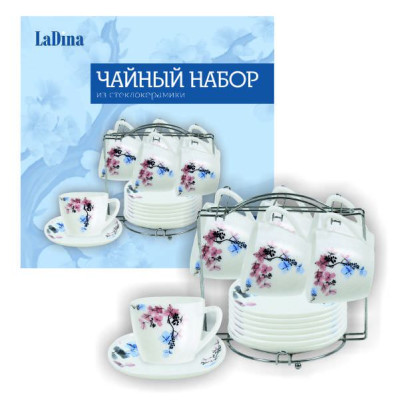 Набор чайный стеклокерамический на мет подставке декор 12предметов FB220T-D12 3687/6/1